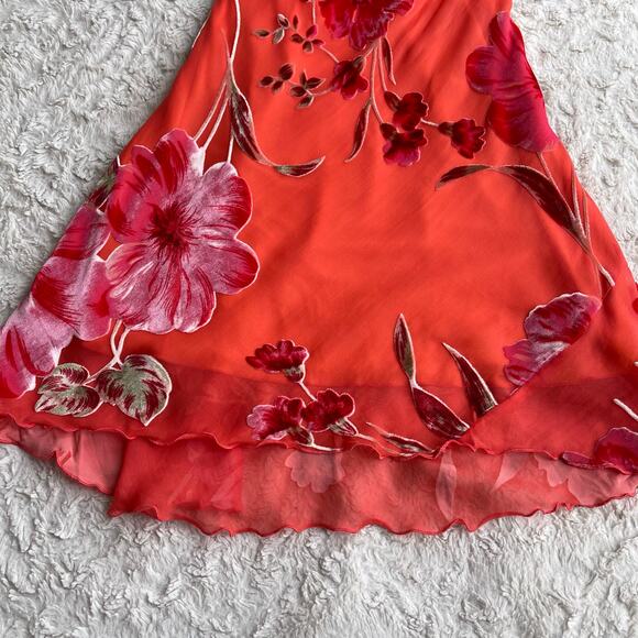 Cache silk floral halter midi dress velvet burnout cowl neck open back orange 2 - Picture 11 of 17